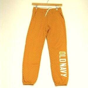 OLD NAVY Girls Sweatpants XL Large Logo Gold Dots Pockets Causal Lounge Pants